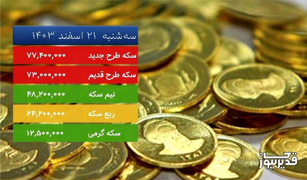 قیمت سکه امروز سهشنبه 21 اسفند 1403