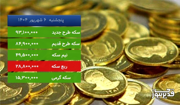 قیمت سکه طرح قدیم امروز پنجشنبه 6 شهریور 1404، 1.434 درصد افزایش داشت