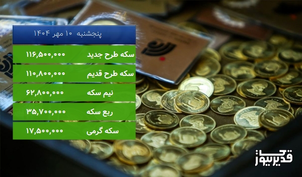 قیمت نیم سکه امروز پنجشنبه 10 مهر 1404، 2.614 درصد افزایش داشت