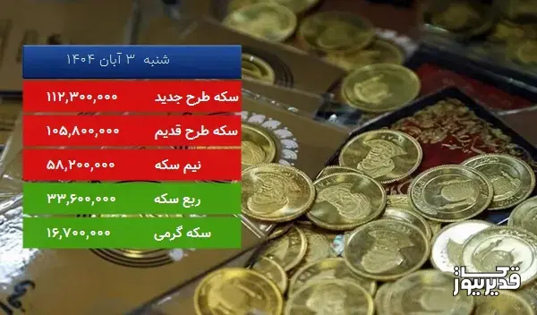 قیمت سکه طرح قدیم امروز شنبه  3 آبان 1404، 1.581 درصد کاهش داشت