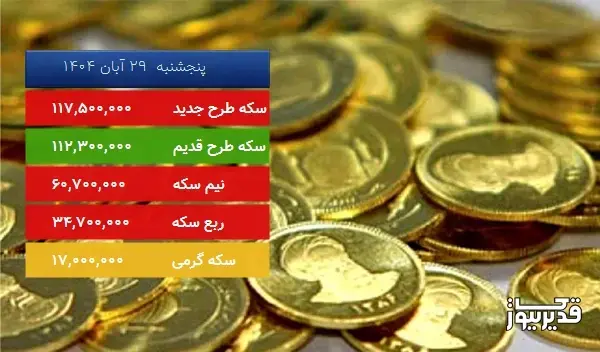 قیمت ربع سکه امروز پنجشنبه  29 آبان 1404، 0.573 درصد کاهش داشت