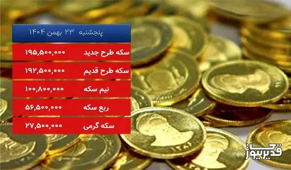 قیمت ربع سکه امروز پنجشنبه 23 بهمن 1404، 2.921 درصد کاهش داشت