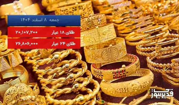 قیمت طلای 18 عیار امروز جمعه 8 اسفند 1404، 0.080 درصد کاهش داشت