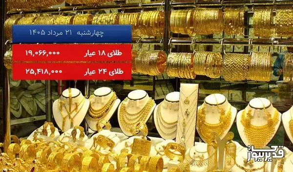 قیمت طلای 18 عیار امروز چهارشنبه 21 مرداد 1405، 0.662 درصد کاهش داشت