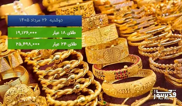 قیمت طلای 18 عیار امروز دوشنبه 26 مرداد 1405، 0.521 درصد افزایش داشت