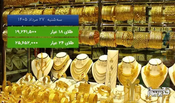 قیمت طلای 18 عیار امروز سهشنبه 27 مرداد 1405، 0.604 درصد افزایش داشت