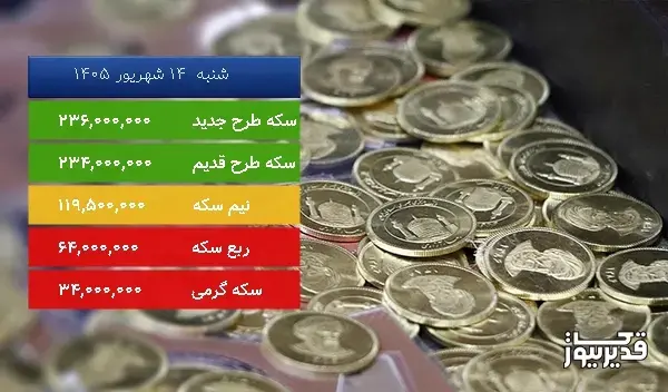 قیمت سکه امروز شنبه  14 شهریور 1405
