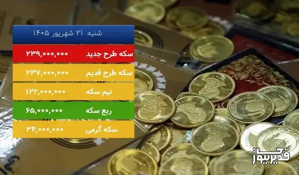 قیمت سکه امروز شنبه 21 شهریور 1405