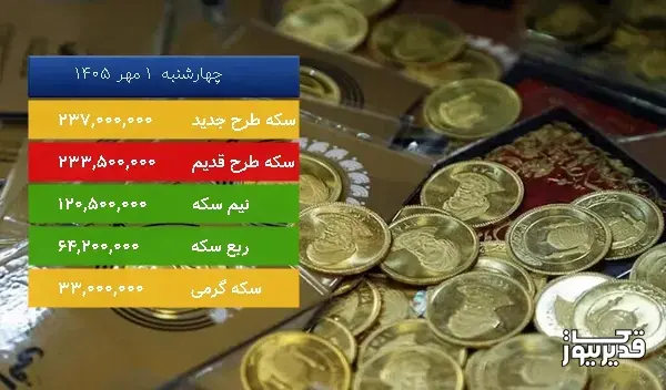 قیمت سکه امروز چهارشنبه  1 مهر 1405