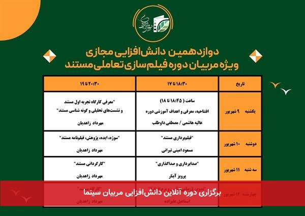 برگزاری دوره آنلاین دانشافزایی مربیان سینما