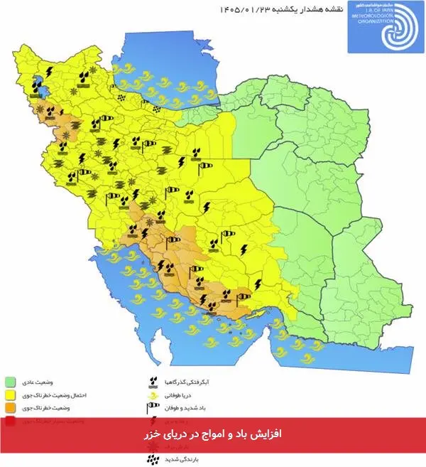 افزایش باد و امواج در دریای خزر